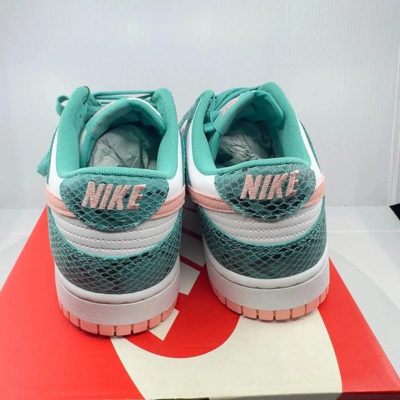Nike Mens Dunk Low Snakeskin Sneakers Washed Teal Bleached Coral 11 DR8577-300 - Picture 4 of 8